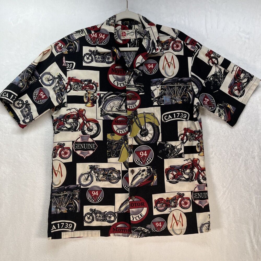 VTG Hilo Hattie‎ Hawaiian Original S/S Button Down Men’s Sz Large Motorcycles